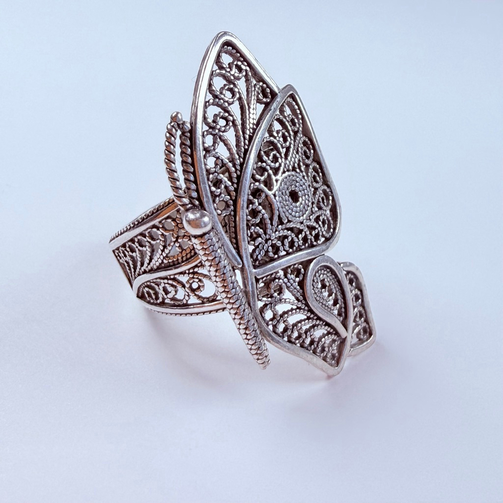 Filigree BIG Perched Butterfly Sterling Silver 925 DGS Turkey Vintage 1.3" Ring - Picture 2 of 10
